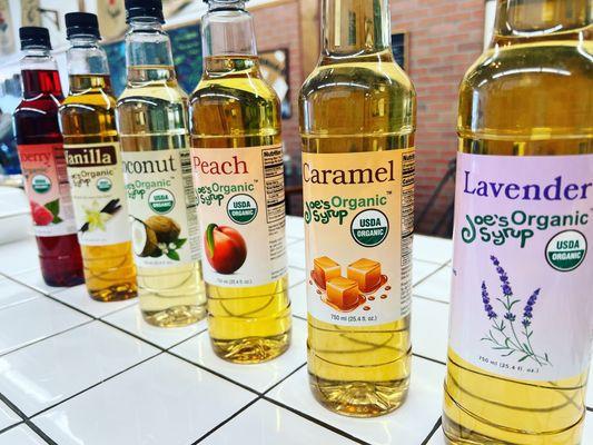 We offer organic flavored syrups as well as a great selection of sugar free options!