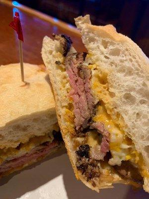 Black Diamond Steak Sandwich- sliced black diamond, cheddar jack cheese, chipolte mayo, onion straws served on Ciabatta roll