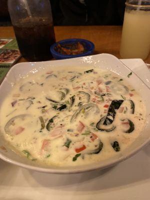 Poblano cheese dip. SO GOOD! peppers and onions and queso.