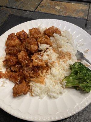 Sesame chicken and white rice