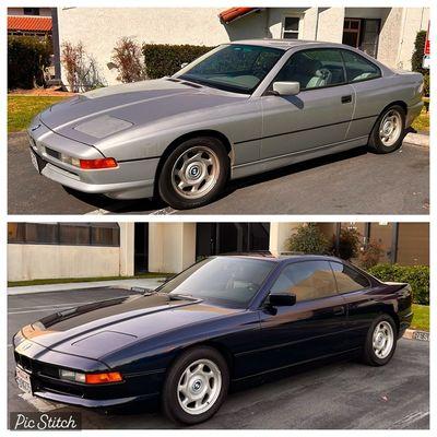 1993 BMW 850Ci Before (silver) / After (blue-black metallic)