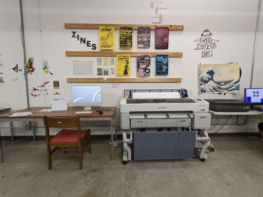 In the top floor makerspace: zine printing and large scale printing