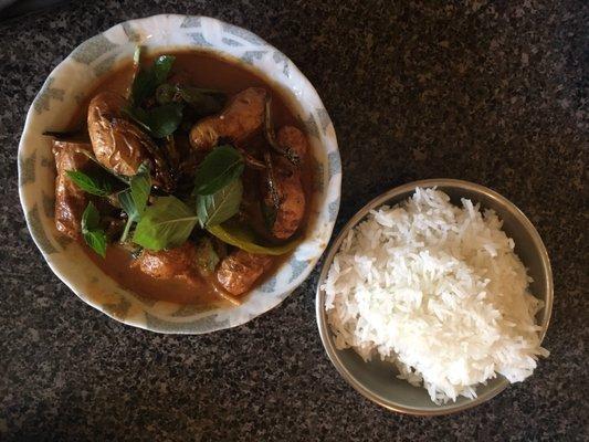 Geng Deng Pak - red curry, shishitos, fingerling potatos, okra, toasted sardines, ginger, holy basil