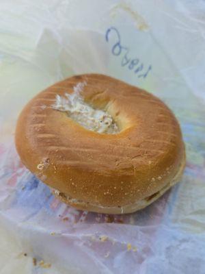 Plain bagel with crab spread