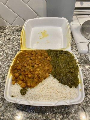 Chana Masala, Palak Paneer, Basmati Rice