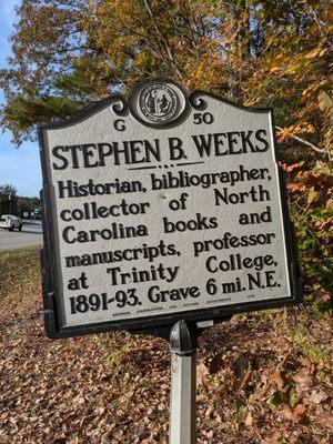 Stephen B. Weeks Historical Marker, Durham