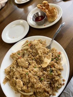 chicken fried rice and crab rangoon