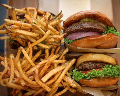 Small and regular truffle burgers. Two large truffles fries. #onolicious