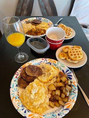 Our bedside breakfast made by me!