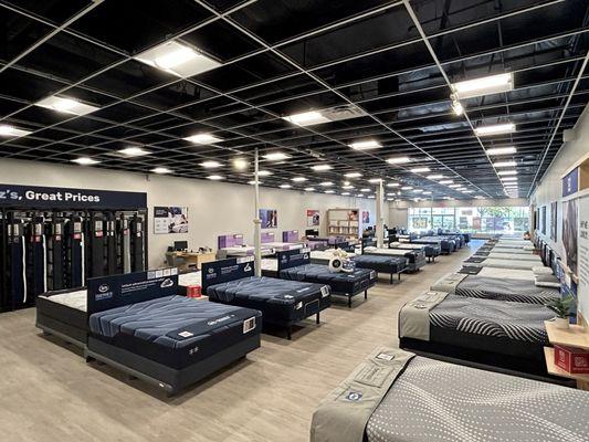 large showroom of about 60 beds to try