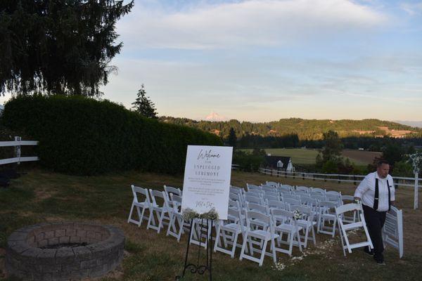 The pasture, with an amazing view of Mt Hood
 (and Tobin, doing all of the things)