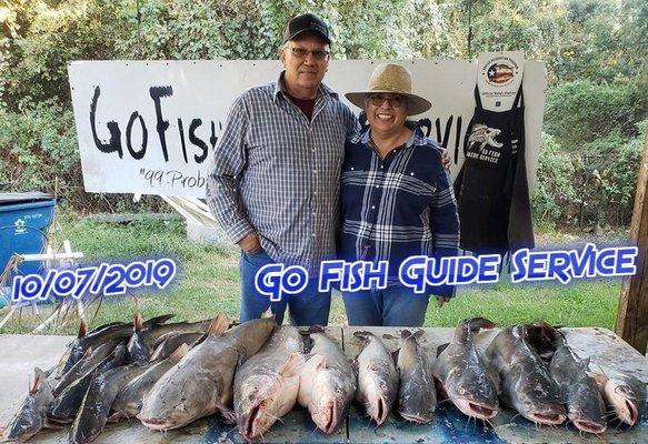 First time customers from El Paso traveled for Trophy Blue cat trip. (Over 190 pounds of fish caught)