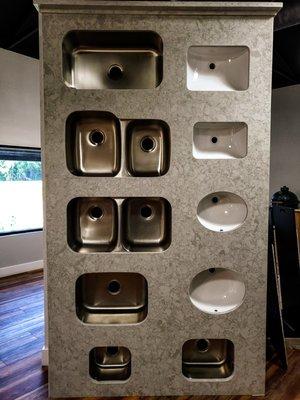 Showroom sink display wall.