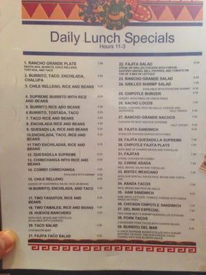 Lunch Specials Menu