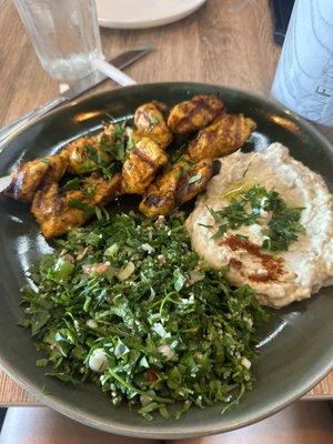 Chicken baba ganoush and tabbouleh