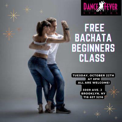 FREE Bachata Dance Class at Dance Fever Studios 3009 Ave J dance studio location.