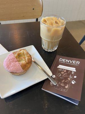 Iced latte with a coffee cake