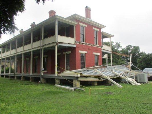 Stilwell House Fort Sam Houston, shortly after collapse of porch due to high winds in 2016.