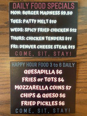 Happy hour food and daily specials