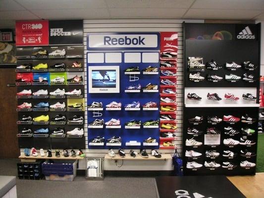 We offer cleats, turfs, and indoor shoes in a variety of brands and sizes.