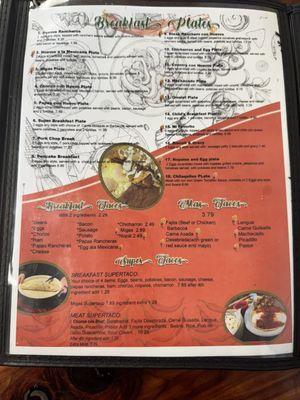 Breakfast menu