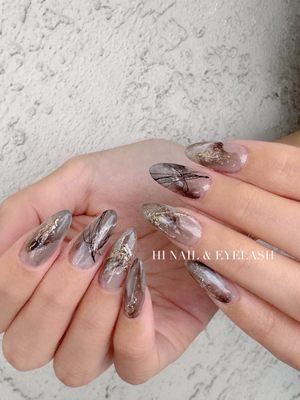 Apres gel X extensions +marble design 
By Ava