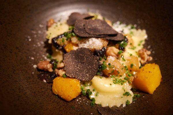 Three cheese ravioli w/ kabocha squash and truffles