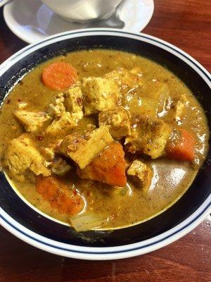 Yellow curry with tofu. Very flavorful. Highly recommend. Comes with white rice