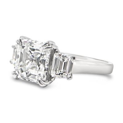 3 stone Ascher Cut Diamond Engagement Ring