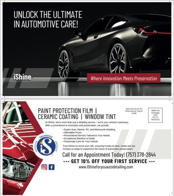 Take advantage of our Paint Protection Film, Ceramic Coating, and Window Tint