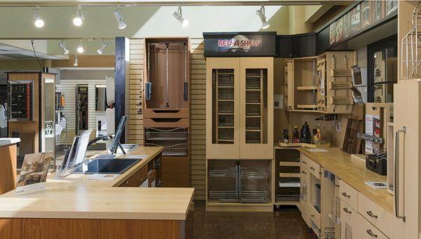 NBH showroom display of cabinet and closet organizers by Rev-A-Shelf.