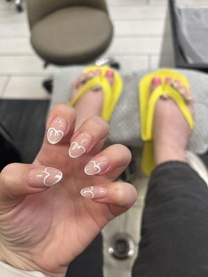 white heart tips by diana & pedicure by linh