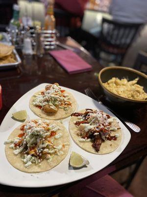 Shrimp, fried fish and brisket tacos