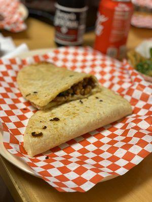 Hand made corn tortilla!! Perfect cheese to meat ratio!