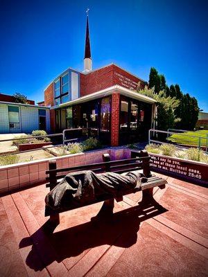 Homeless Jesus in front of UNR Newman Center