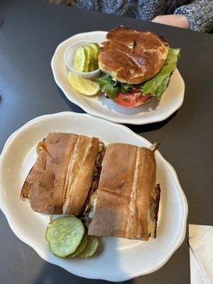 Steak hot sub and Crab Cakes on Brioche Bun