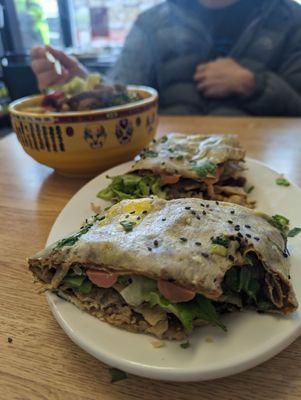 Chinese crepe with lettuce and pork sausage