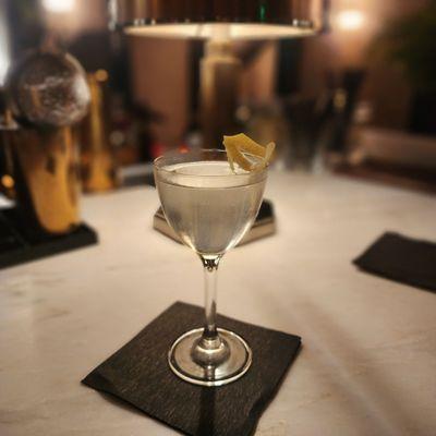 Yes, you guessed it, Vesper Martini, Shaken not stirred  !  Albeit in a tiny glass!!