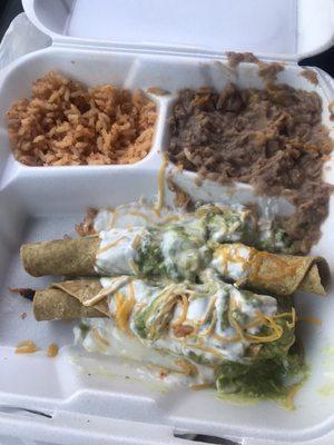 Rolled tacos watery sour cream tasted gross