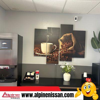 Alpine Nissan of Denver Nissan Coffee bar in the Service waiting area