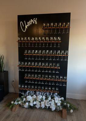 The Champagne wall is perfect for all events! My toasting with your guests hassle free! Set up and take down is always included