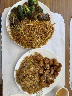 This is the lunch specials beef broccoli with chow mein and sesame chicken with fried rice. Both dishes are an extra $2 but well worth it.