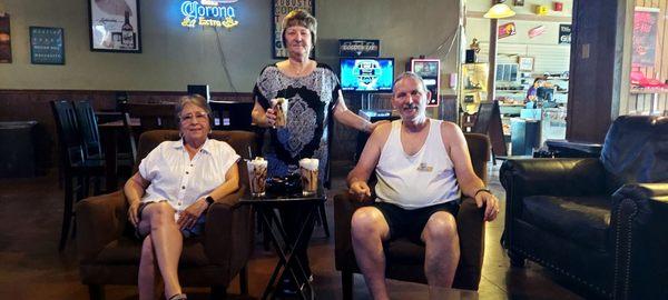 Sitting are my left to right sister-in-law Diana and brother-in-law Mark who live in New Braunfels and standing is my wife Dawn.