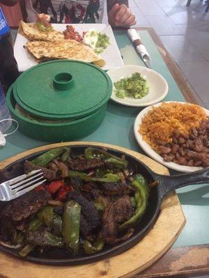 Steak fajitas and chicken quesadilla