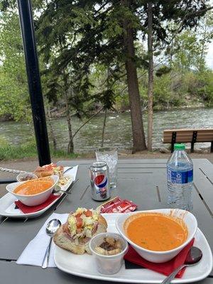 Half sandwich and soup- Italian Sub and Tomato Basil Soup.