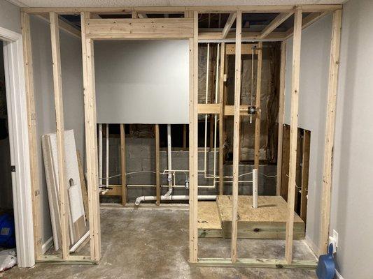 Framing for a bathroom.