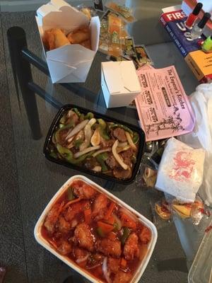 Emperor's chicken, Mongolian beef, crab rangoons