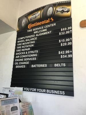 Tire repair etc prices