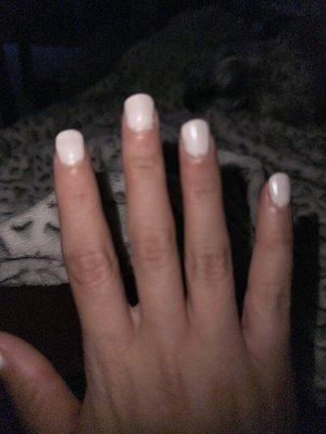 The most rushed manicure I have ever gotten. I left with paint on my skin and uneven nails. So disappointing .