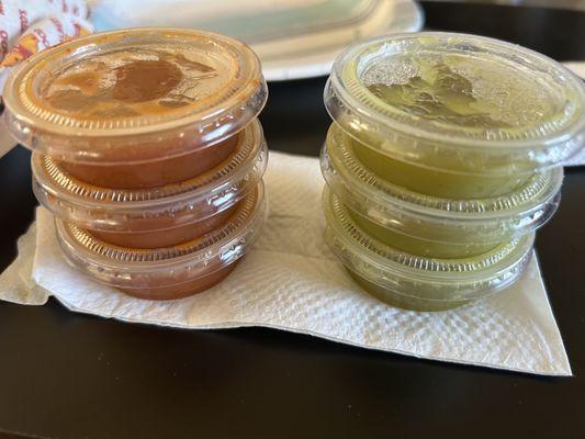 Red and green salsas